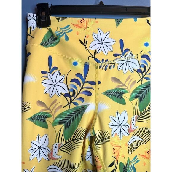 Zyia Active Women's Yellow Floral Mid Rise Leggings Skinny Stretch Size 6-8 - Picture 2 of 4